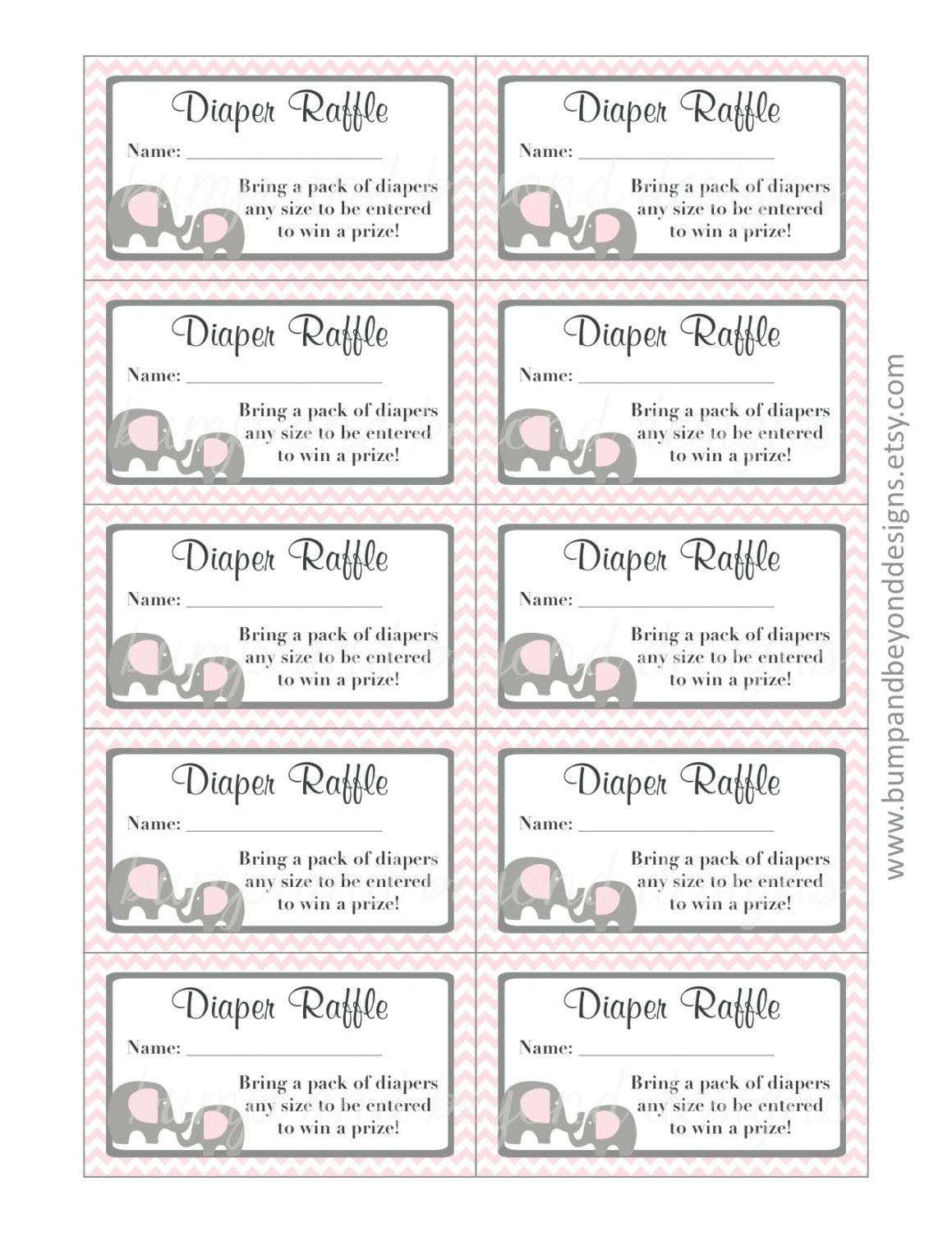 Baby Shower Diaper Raffle Ticket Printablebumpandbeyonddesigns - Free Printable Diaper Raffle Tickets Elephant