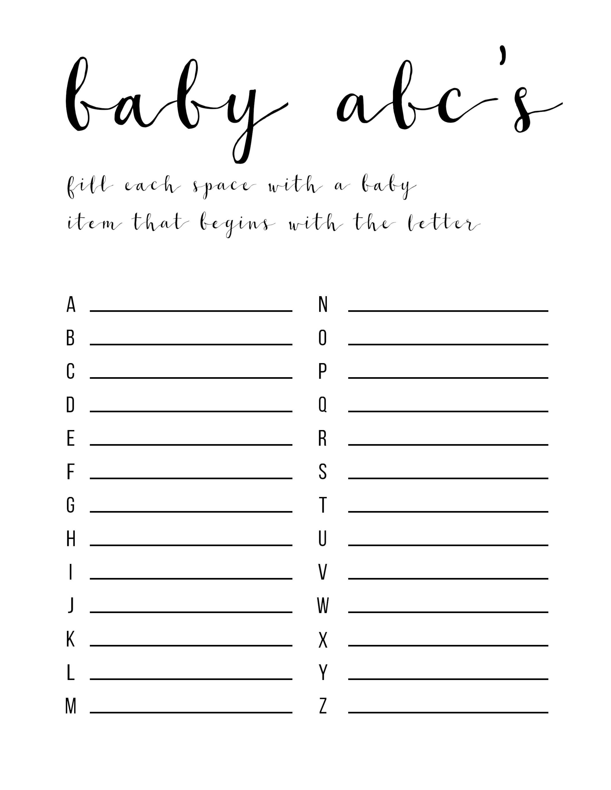 Baby Shower Games Ideas {Abc Game Free Printable} | Holidays | Baby - Free Printable Baby Shower Games For Large Groups