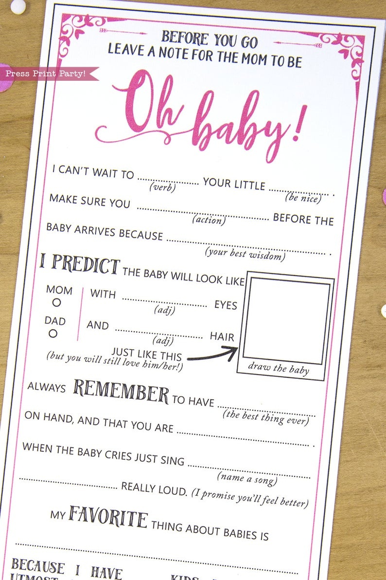 Baby Shower Mad Libs Advice Card Baby Girl Hot Pink | Etsy - Baby Shower Mad Libs Printable Free