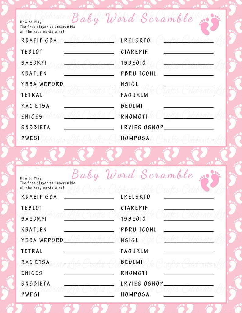 Baby Shower Word Scramble Game Printable Baby Shower Games | Etsy - Free Printable Baby Shower Word Scramble