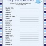 Baby Word Scramble   Printable Download   Navy Gray Whale Baby   Free Printable Baby Shower Word Scramble