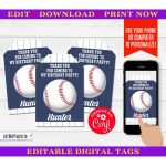 Baseball Thank You Tags Editable Baseball Party Favor Tag | Etsy   Free Printable Baseball Favor Tags