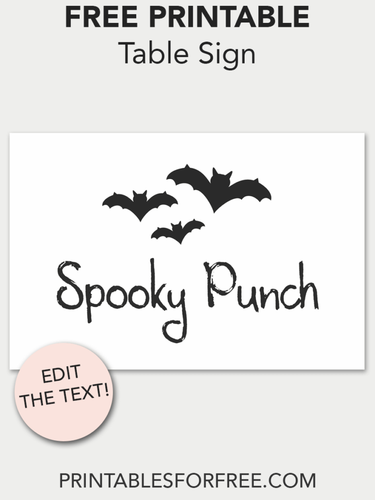 Bat Table Sign | Free Party Printables | Free Printable Stationery - Free Printable Halloween Place Cards