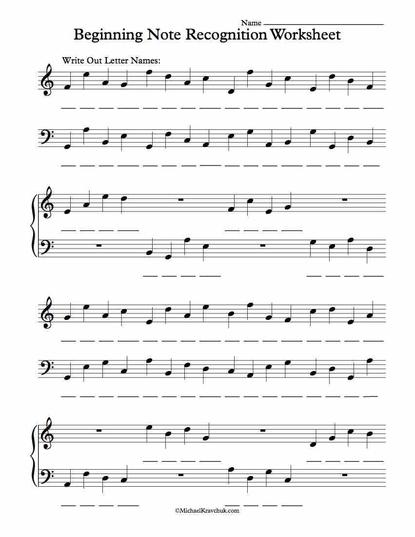 Beginning Piano Note Recognition Worksheet | Sub Plans | Teaching - Beginner Piano Worksheets Printable Free