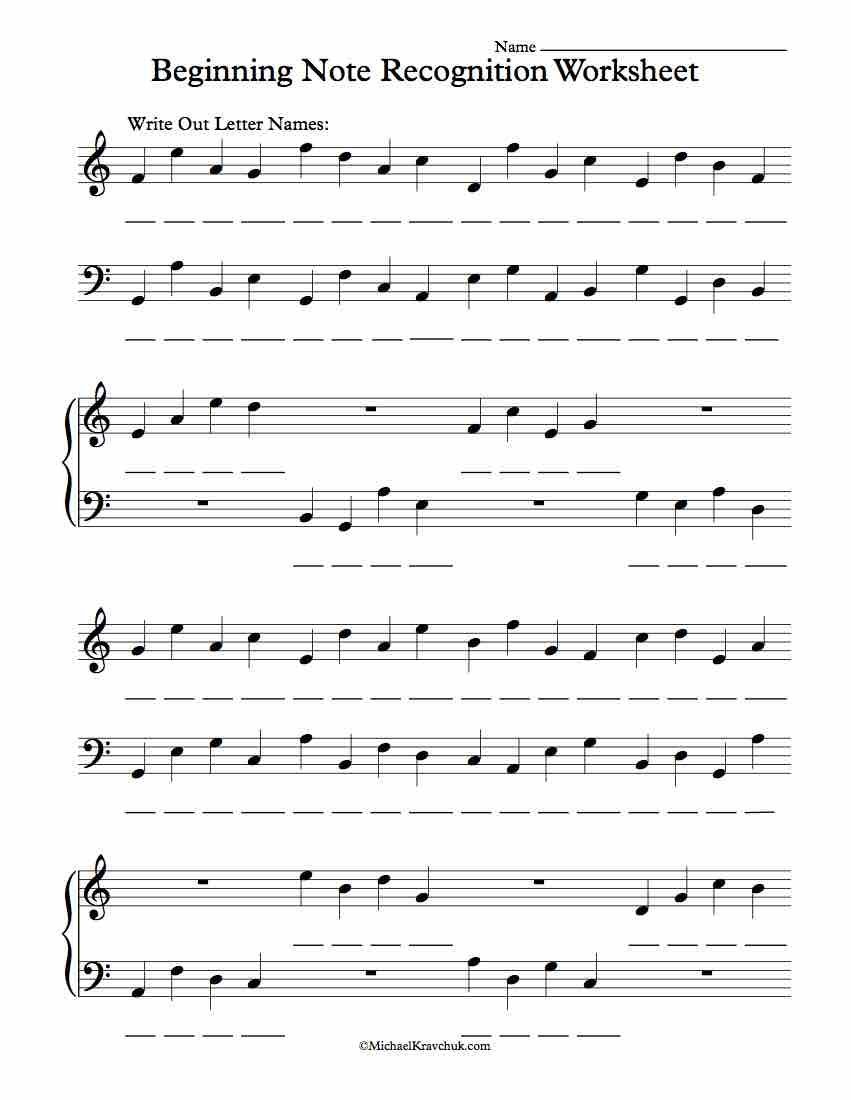 worksheet piano music notes for beginners and worksheets