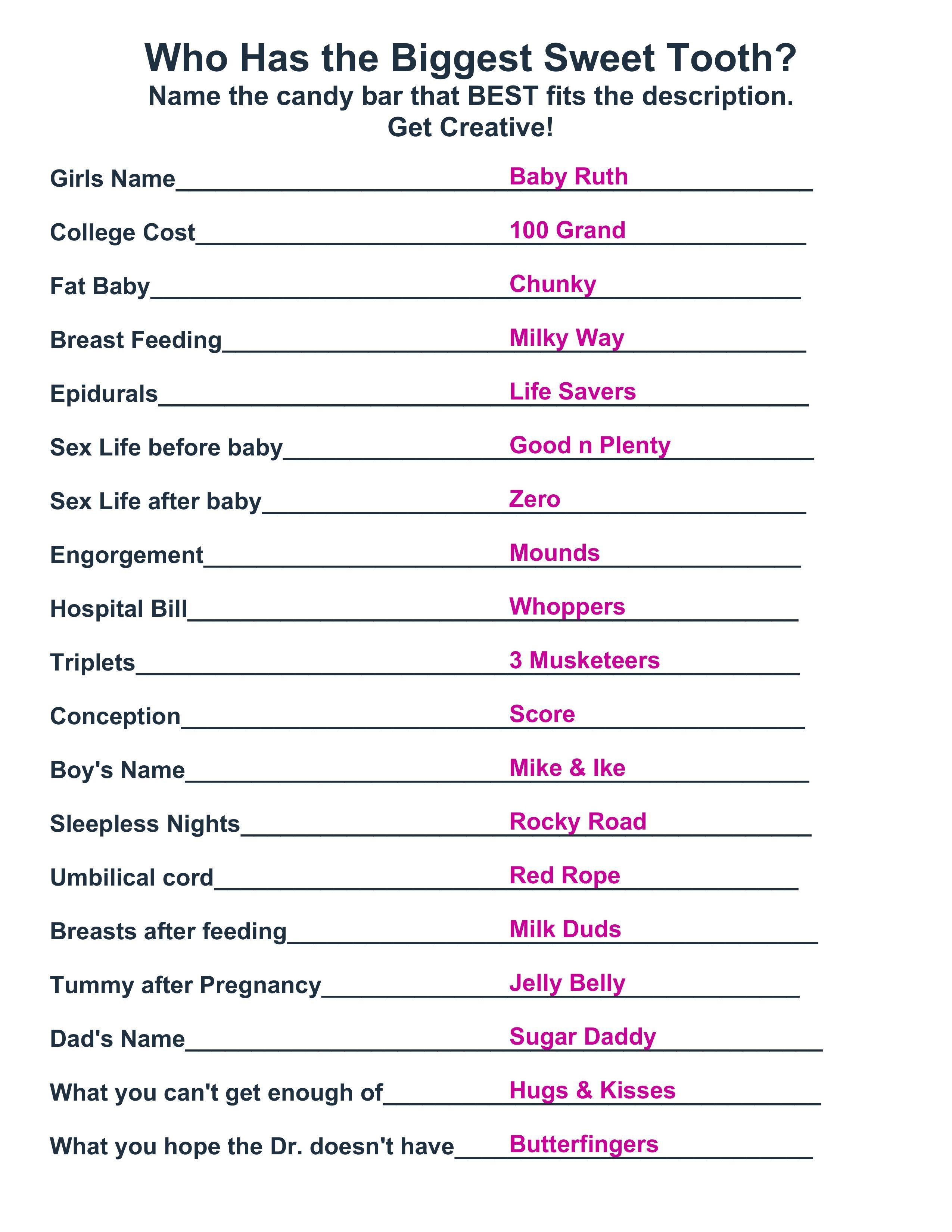 Best Baby Shower Game With The Answers! The Sheet With Only - Free Printable Baby Shower Games With Answer Key