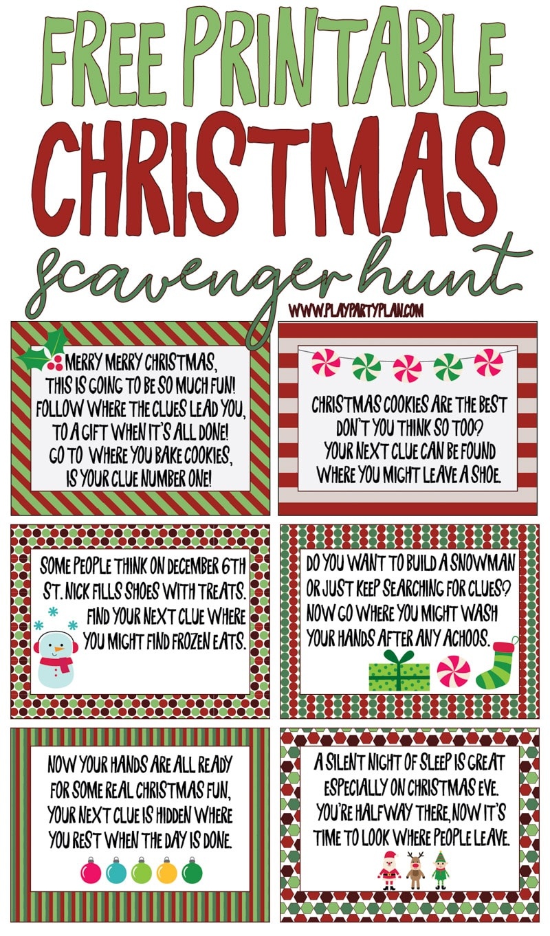 Best Ever Christmas Scavenger Hunt - Play Party Plan - Free Printable Christmas Riddle Games
