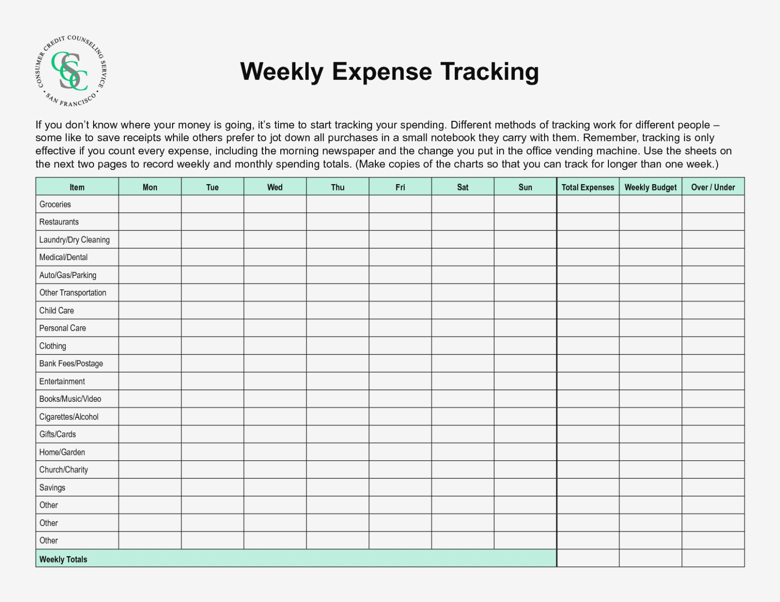 setting up monthly money expense spreadsheet