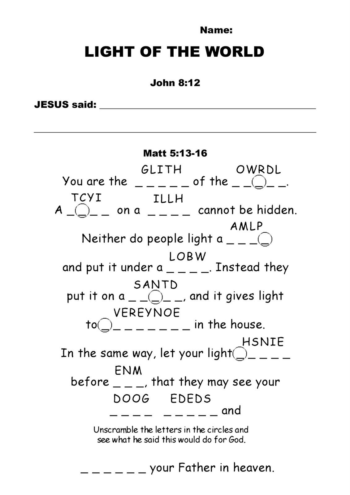 kids bible study lessons on light