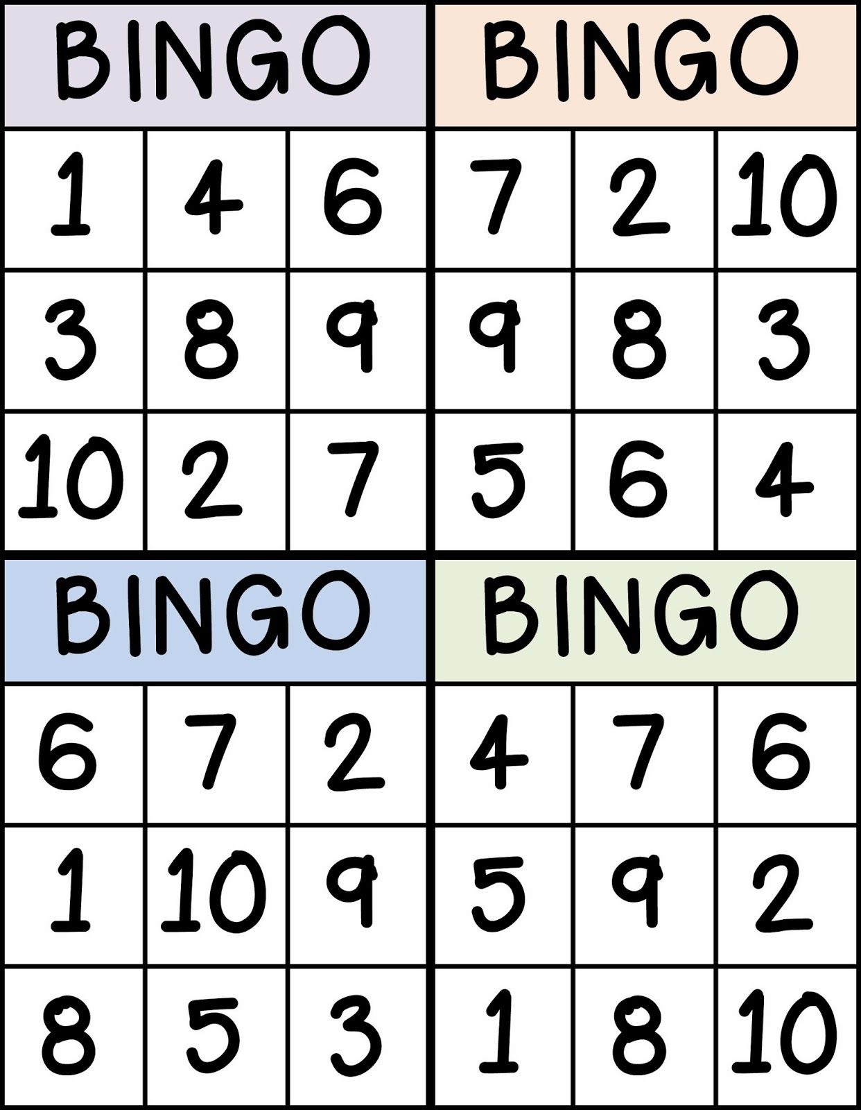 Bingo For Numbers 1-10. Great For Preschool Number Identification - Free Printable Number Bingo Cards 1 20