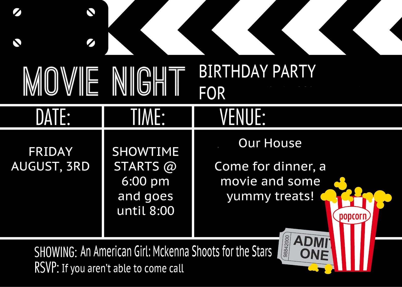 Birthday Party Invitation Templates Movie Theme | Kalli&amp;#039;s 13Th - Movie Night Birthday Invitations Free Printable