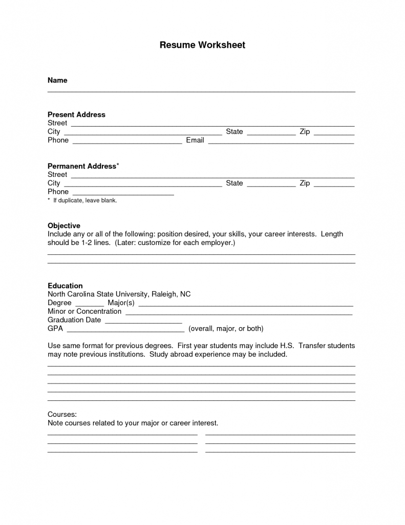 Blank Basic Resume Templates Fill In Form The Sample Freerintable - Free Printable Fill In The Blank Resume Templates