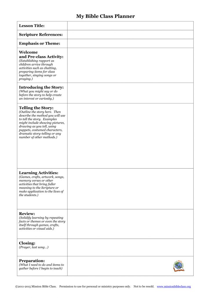 Blank Lesson Plan Templates To Print – Mission Bible Class - Free ...