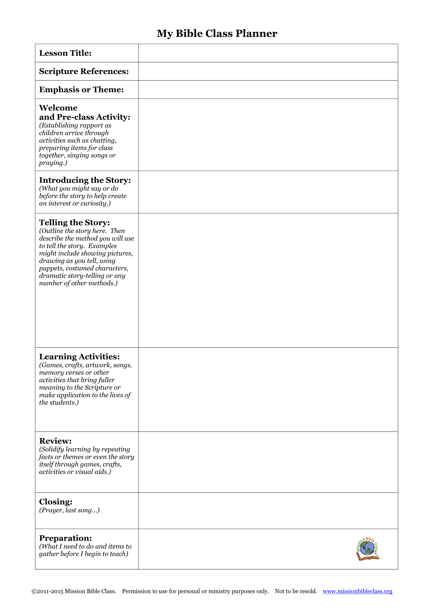 Blank Lesson Plan Templates To Print – Mission Bible Class - Free Printable Sunday School Lessons For Youth