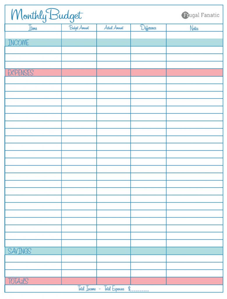 Blank Monthly Budget Worksheet - Frugal Fanatic - Free Printable Monthly Budget Worksheets