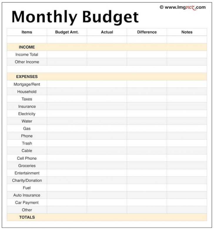 Free Printable Monthly Budget