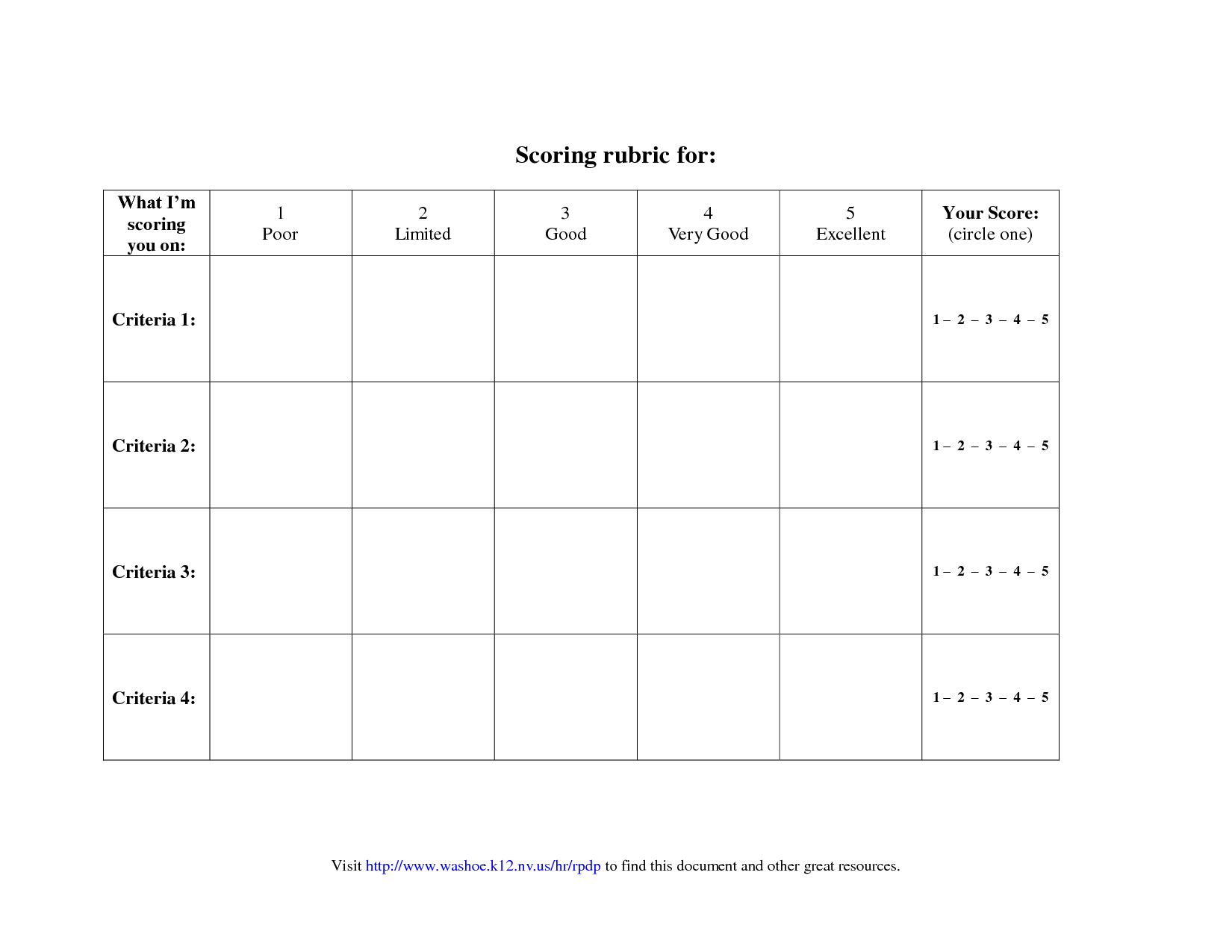 Blank Rubric Template | Point Rubric Worksheet | Gs | Rubrics, Music - Free Printable Blank Rubrics