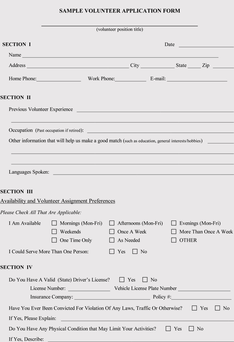 Blank Volunteer Application Form Templates - (Download Free In Pdf) - Free Printable Volunteer Forms