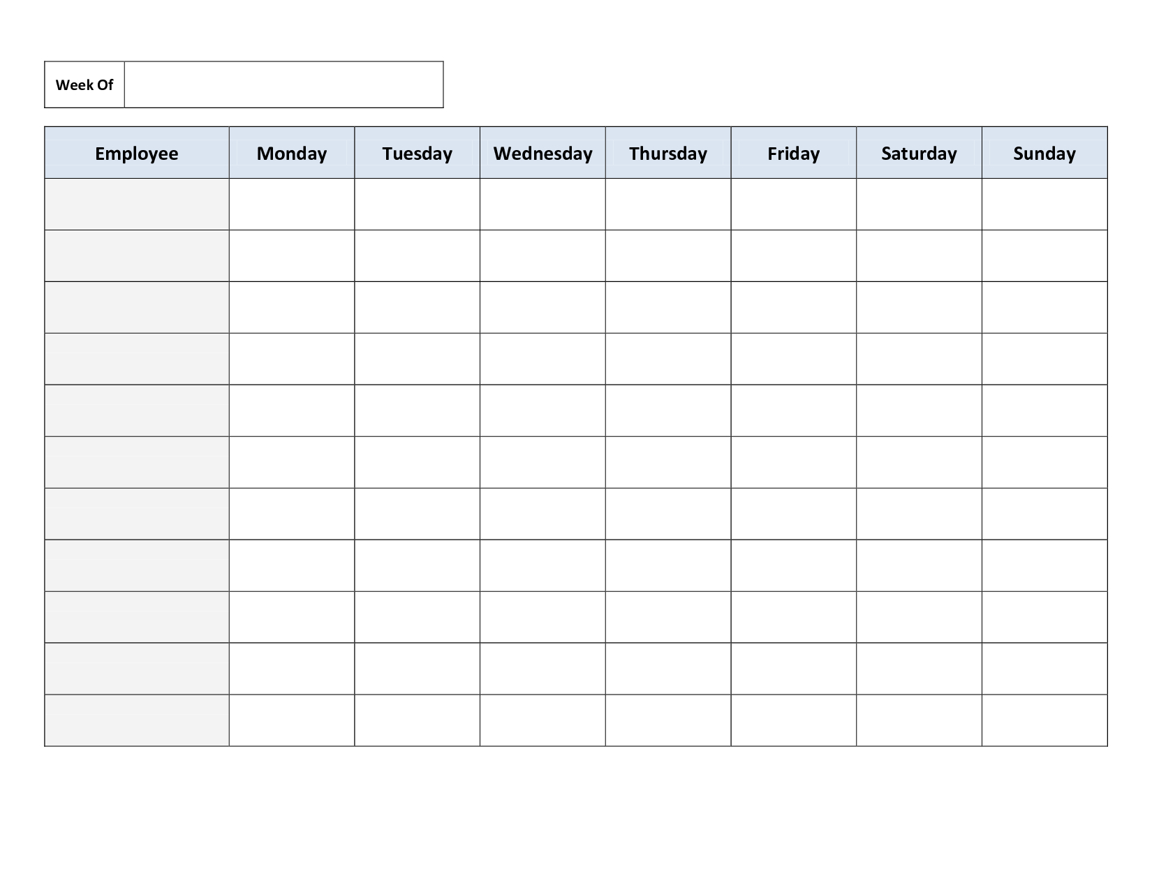 Blank Weekly Work Schedule Template | Schedule | Cleaning Schedule - Free Printable Weekly Schedule