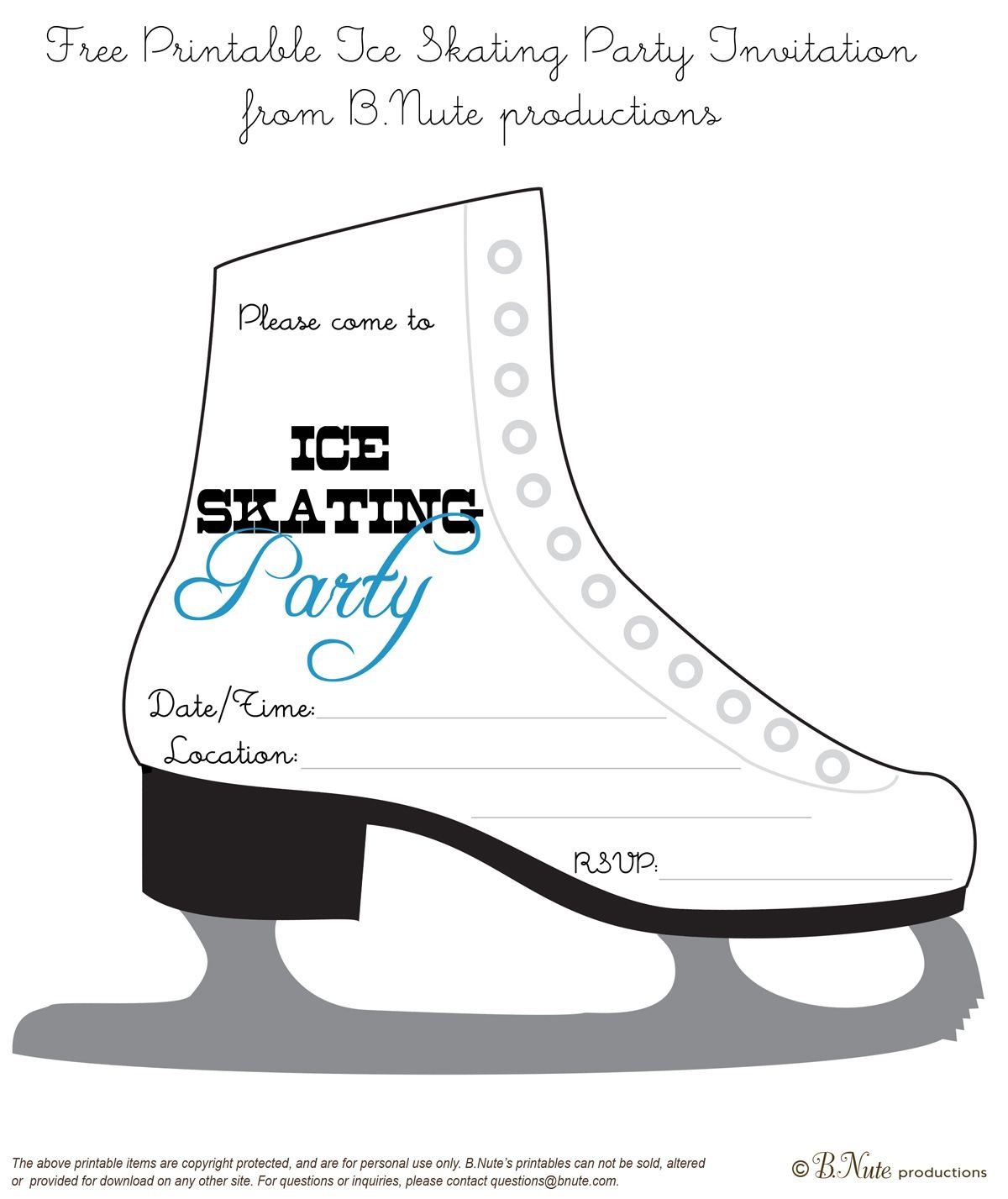 Bnute Productions: Free Printable Ice Skating Party Invitation - Free Printable Skating Invitations