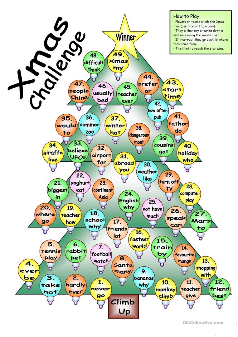 Board Game - Xmas Challenge Worksheet - Free Esl Printable - Free Printable Christmas Board Games