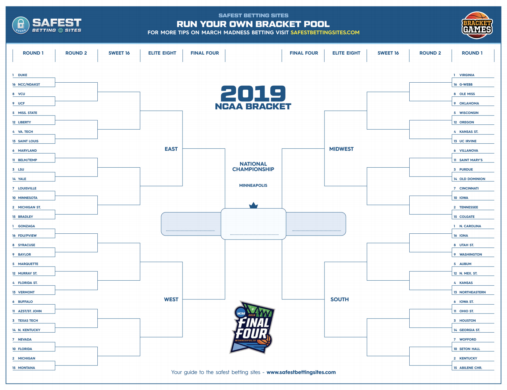 Bracket Challenge Template New March Madness 2019 Bracket Template - Free Printable Brackets