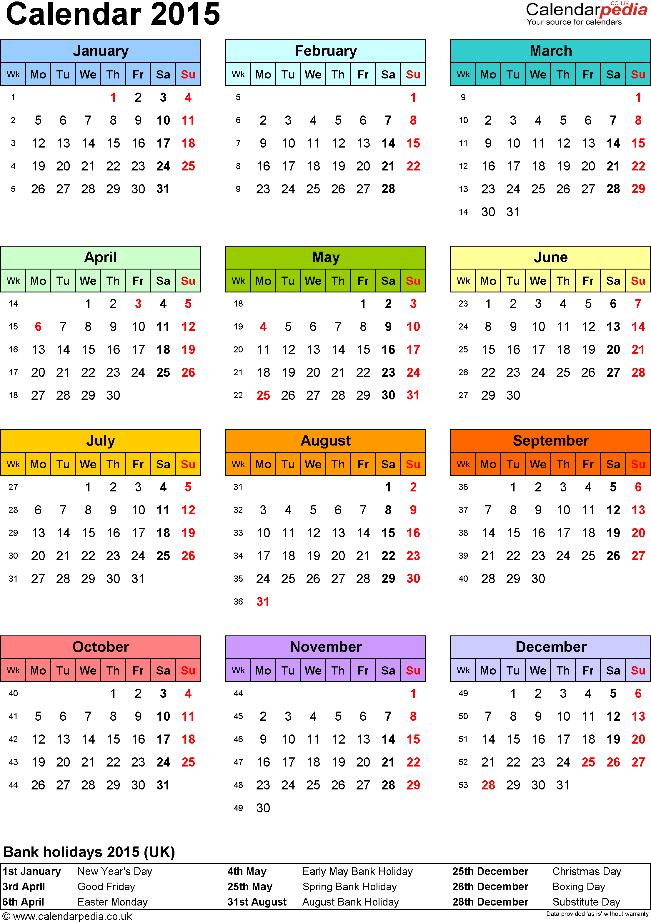 Calendar 2015 (Uk) - 16 Free Printable Pdf Templates - Free Printable Diary 2015