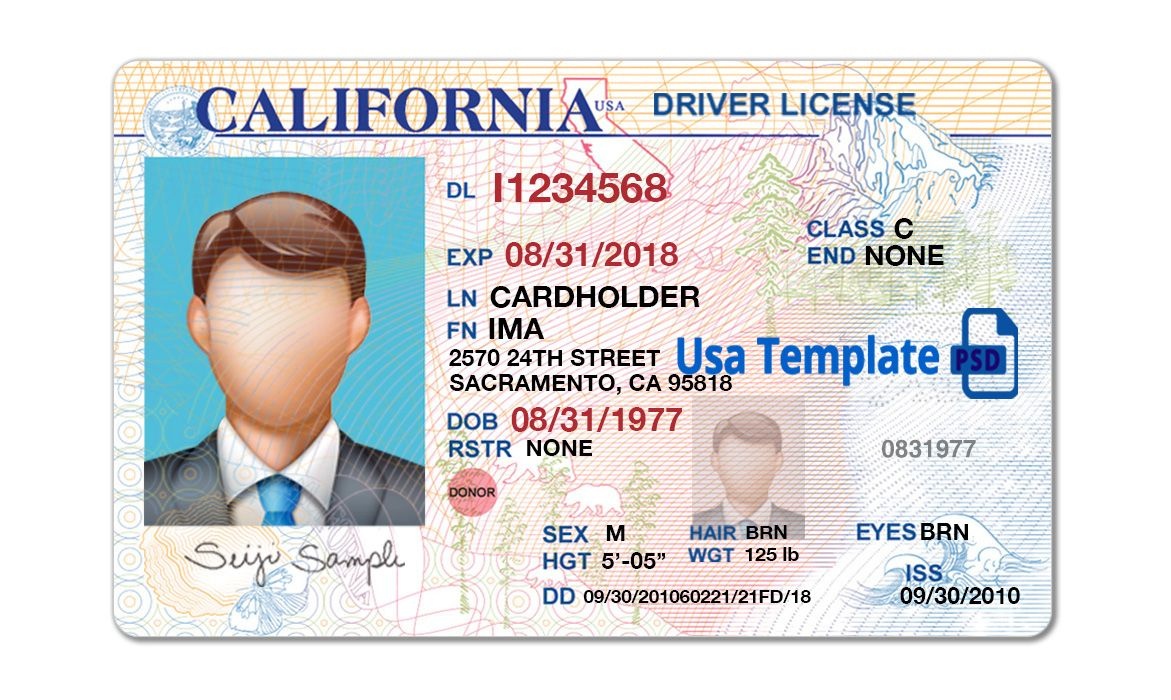 California Driver License Template. Open California Psd File With - Free Printable Fake Drivers License