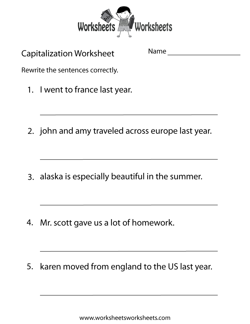 Capitalization Worksheets | Capitalization Practice Worksheet - Free - Free Printable Grammar Worksheets