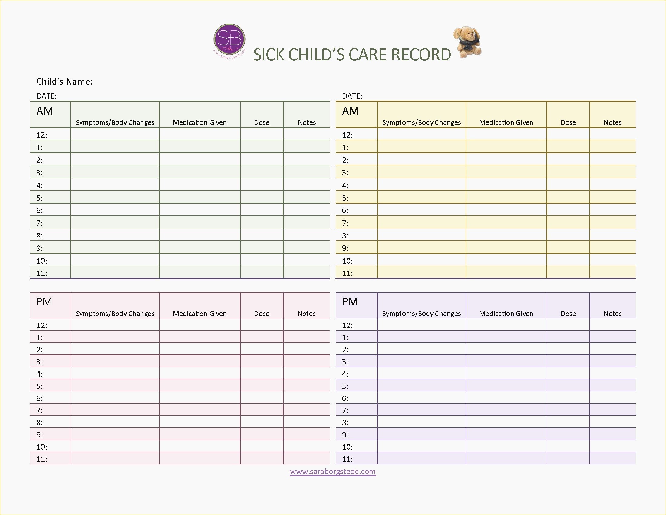 Printable Caregiver Daily Notes