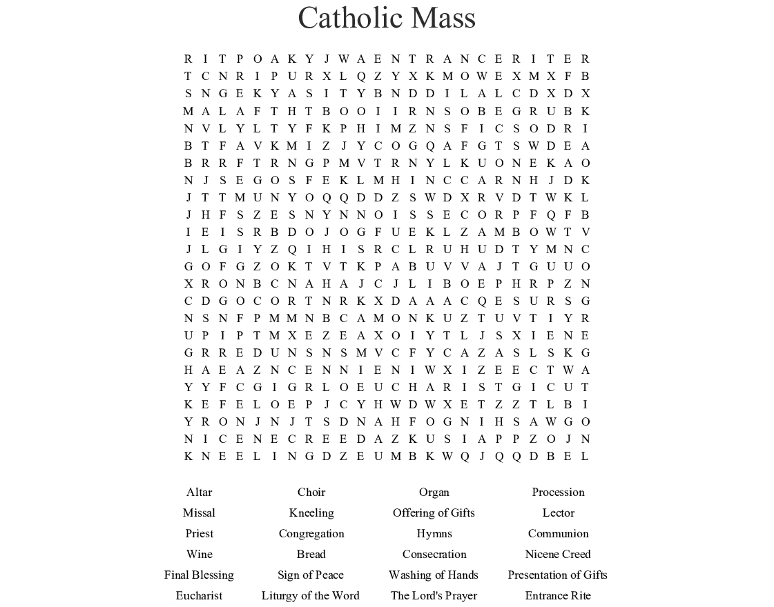 Catholic Mass Word Search - Wordmint - Free Printable Catholic Word Search