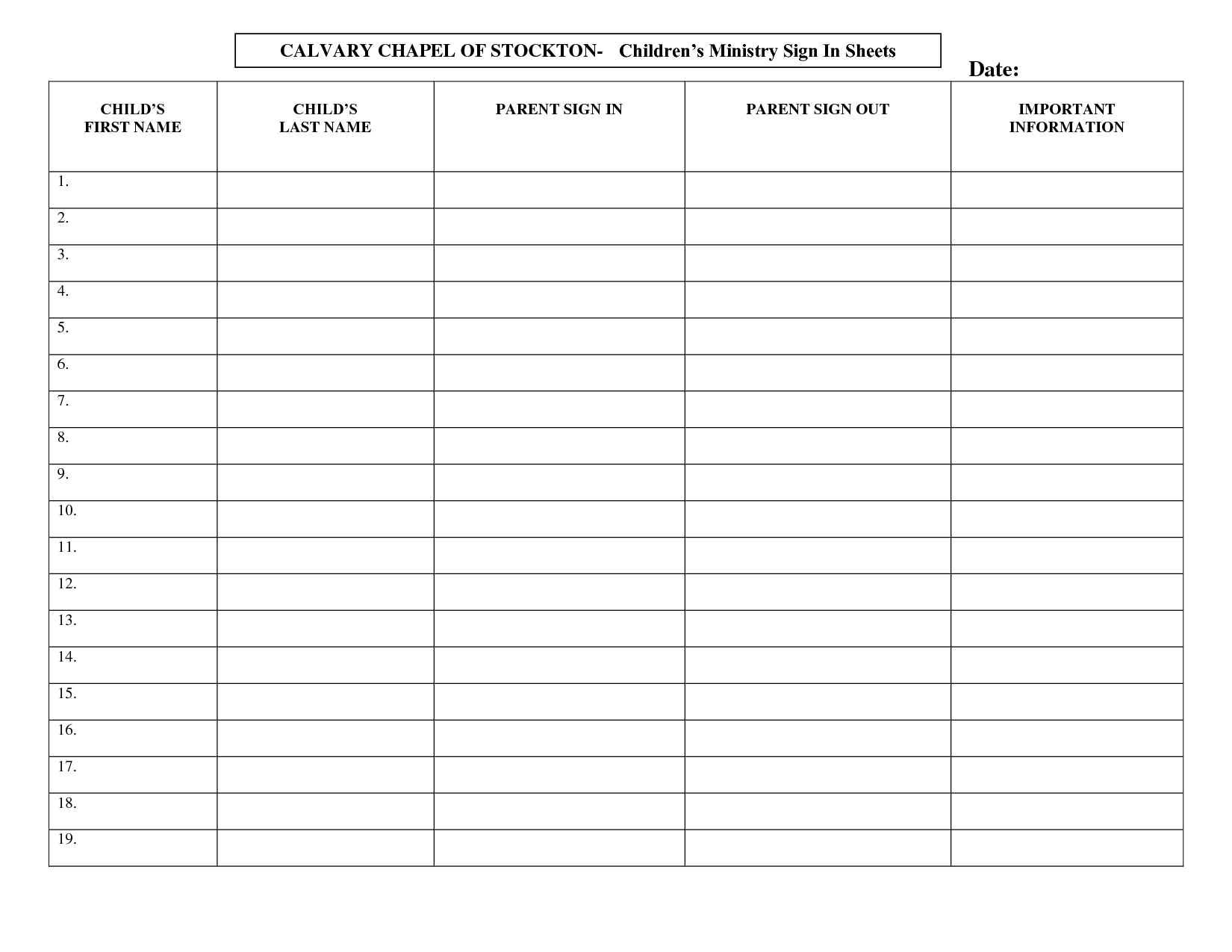 Children's Church Sign In Sheet Template - Google Search | Childrens - Free Printable Salon Sign In Sheets
