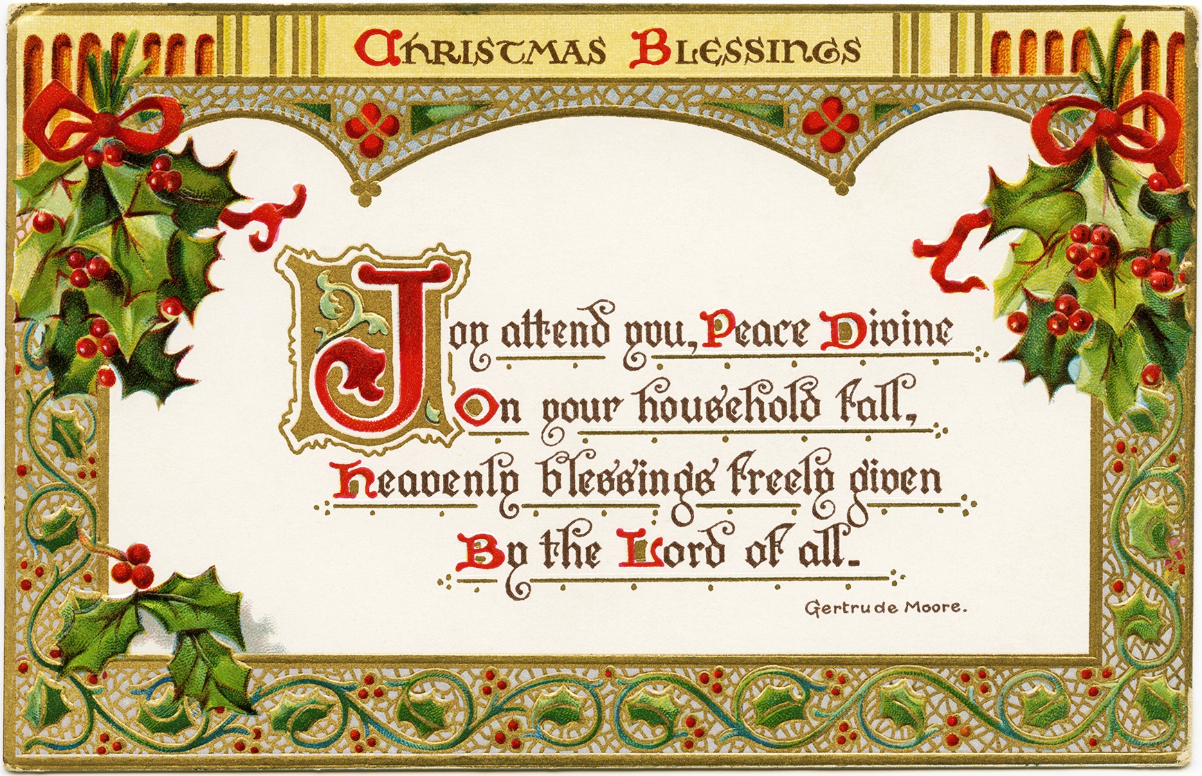 Christmas Blessings ~ Free Vintage Postcard Graphic - Old Design - Free Printable Vintage Christmas Clip Art