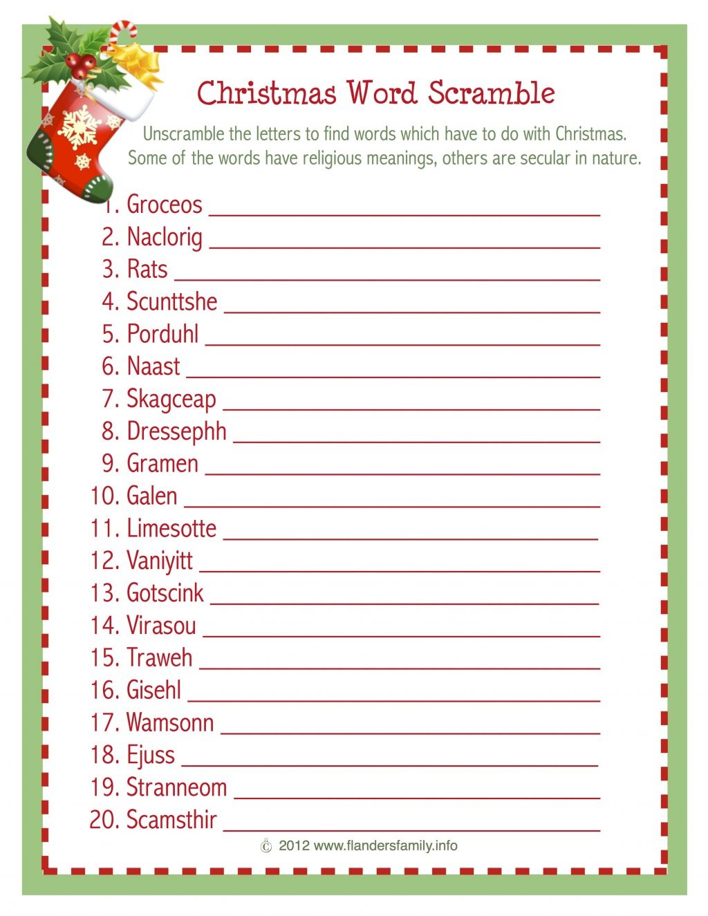 Christmas Word Scramble (Free Printable) - Flanders Family Homelife - Free Printable Jumbles