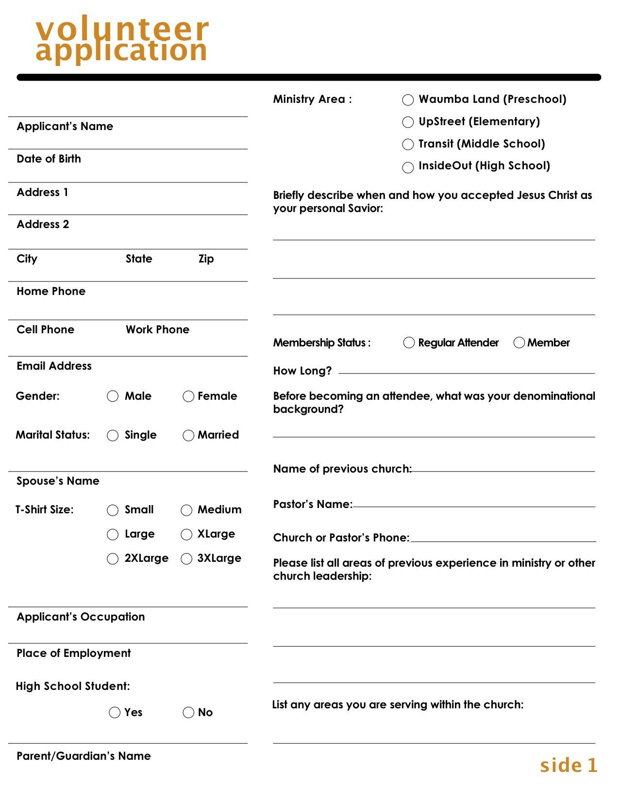 Church Volunteer Application Template Scholarship Application Form - Free Printable Volunteer Forms