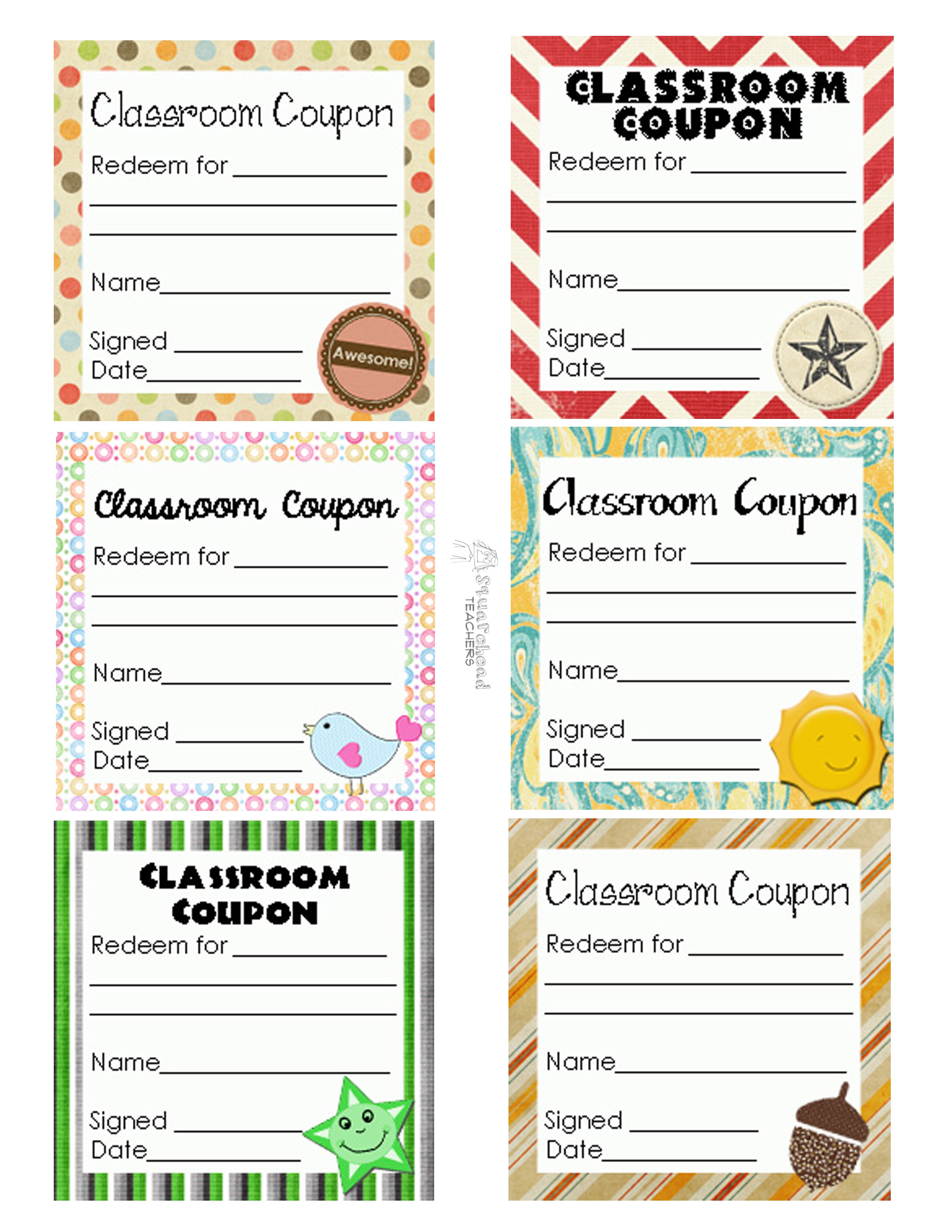 Classroom Coupons Updated | Squarehead Teachers - Free Printable Homework Pass Coupon