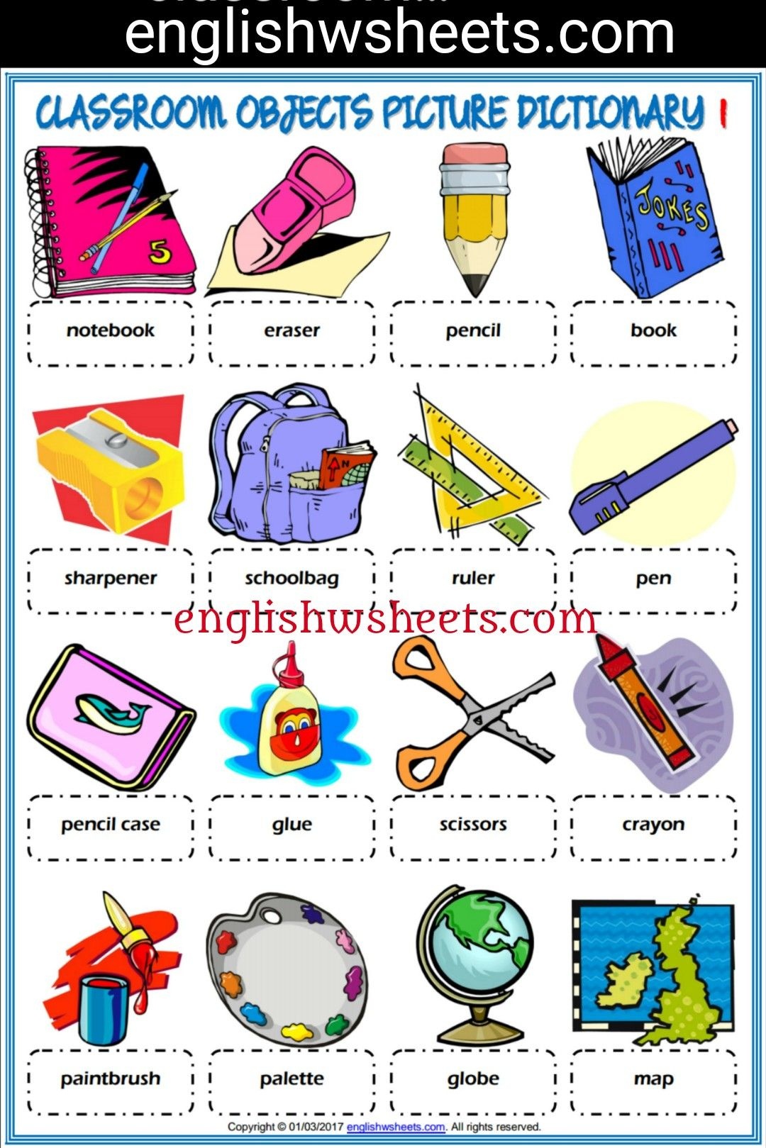Classroom Objects Esl Printable Picture Dictionaries For Kids - Free Printable Picture Dictionary For Kids