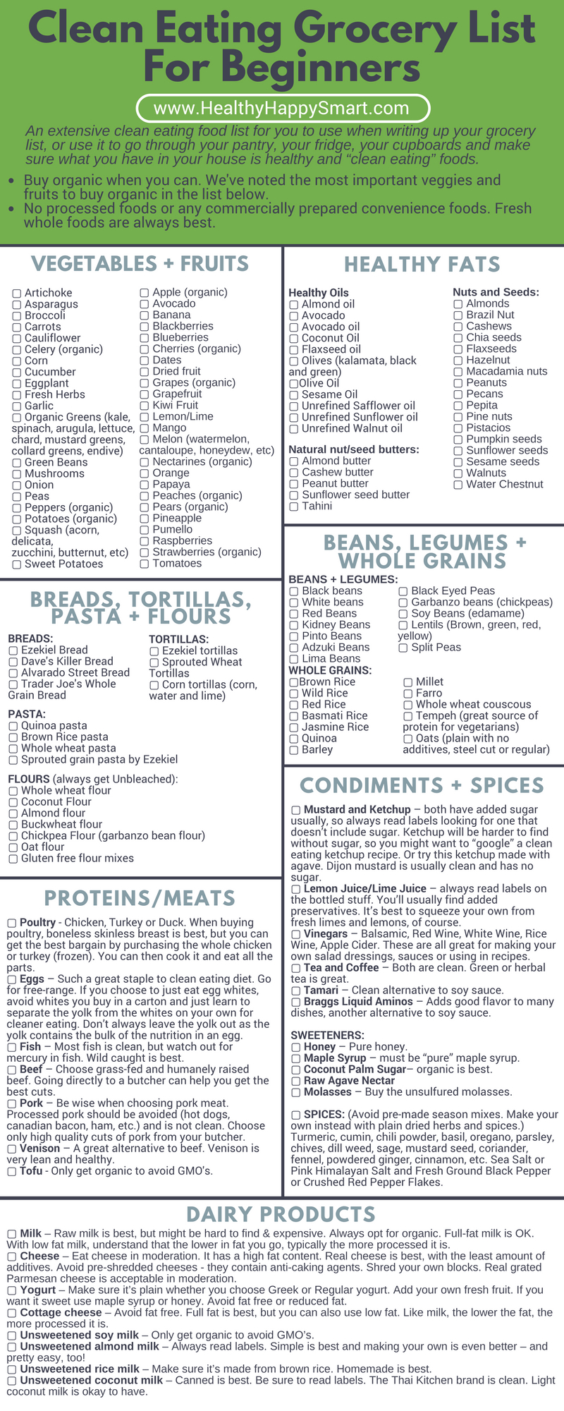 Clean Eating Grocery List • Healthy Food List • Healthy.happy.smart. - Gluten Free Food List Printable