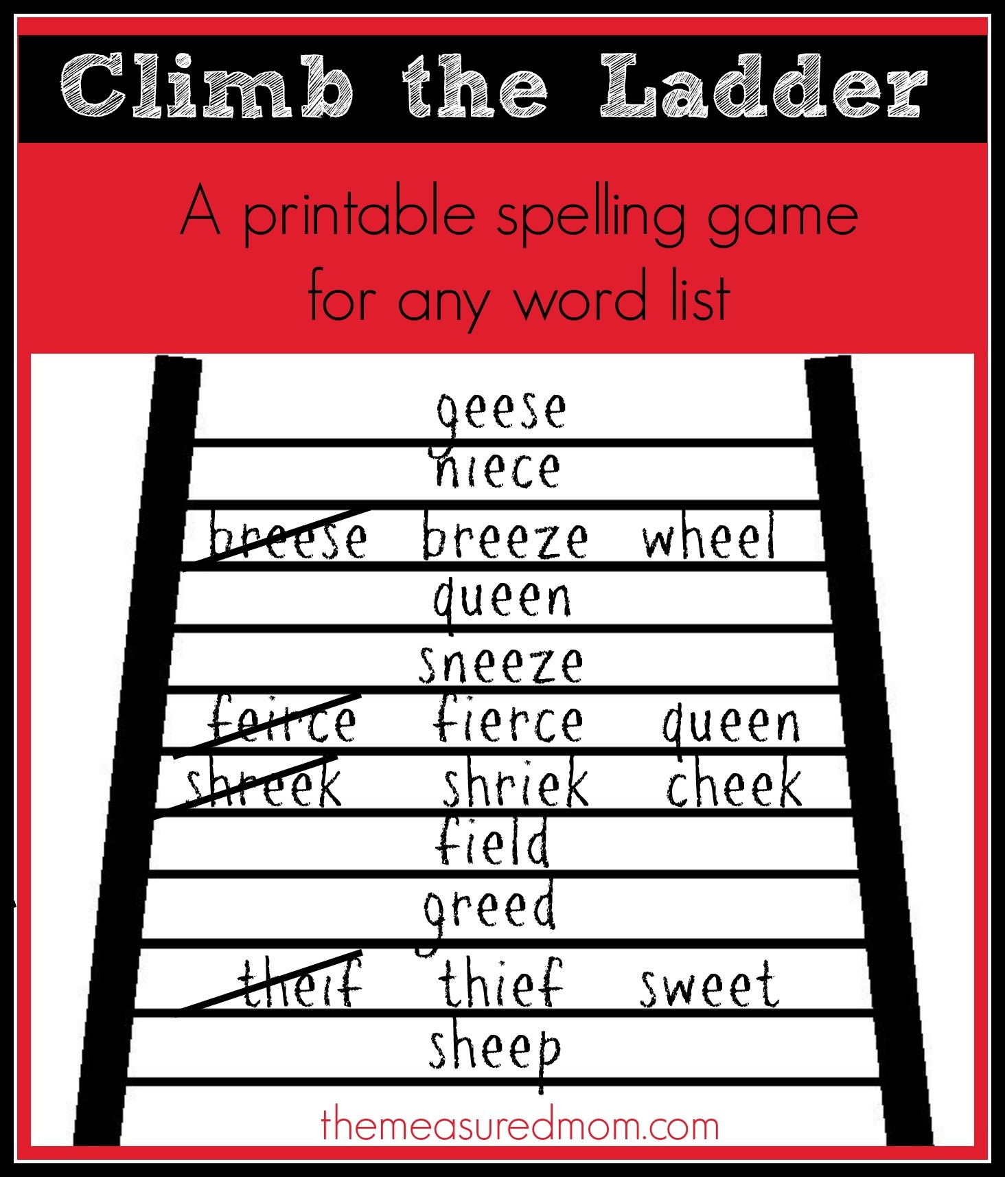 Climb The Ladder: A Printable Spelling Game For Any Word List - The - Free Printable Word Games