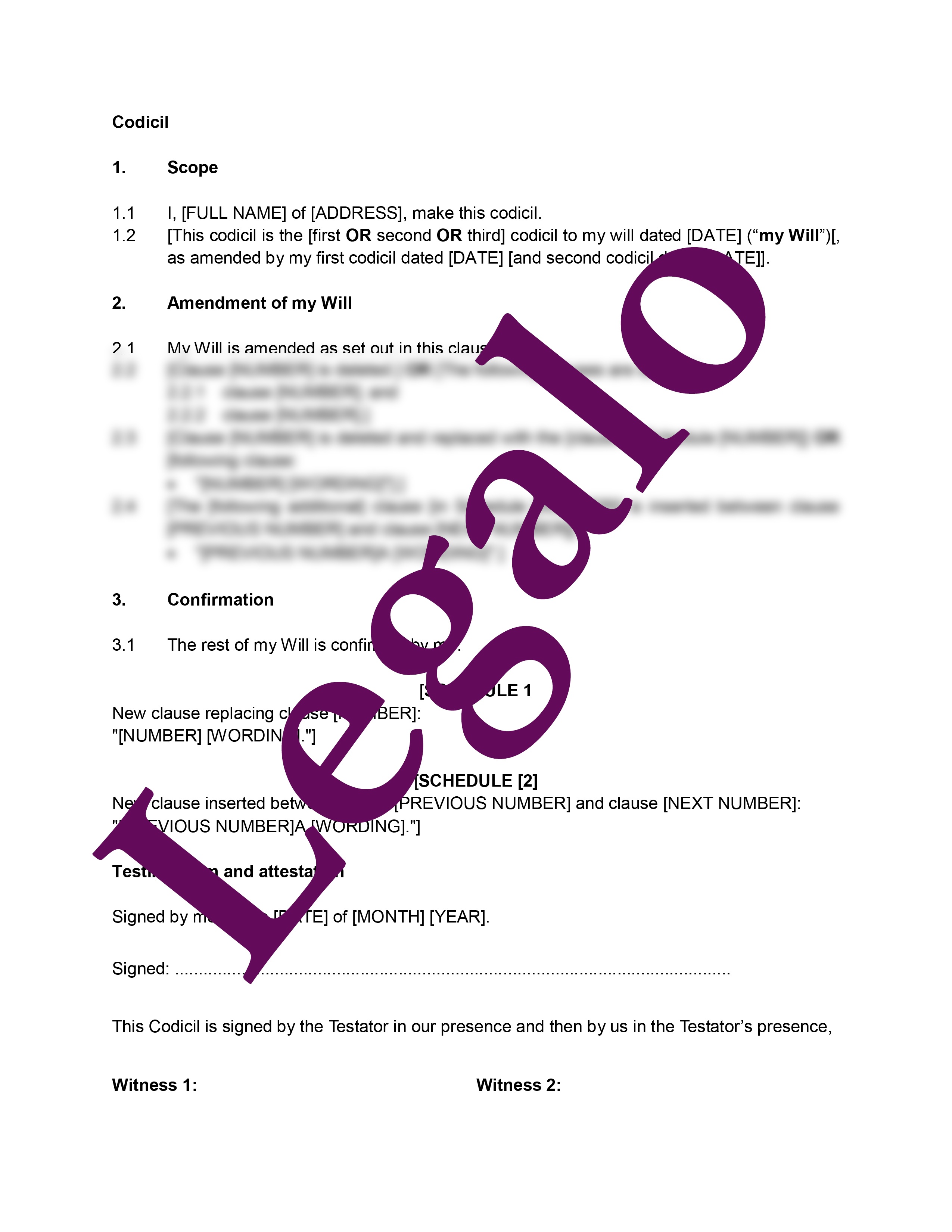 Codicil Template - Use This Template Form To Vary Your Will - Legalo - Free Printable Codicil Form