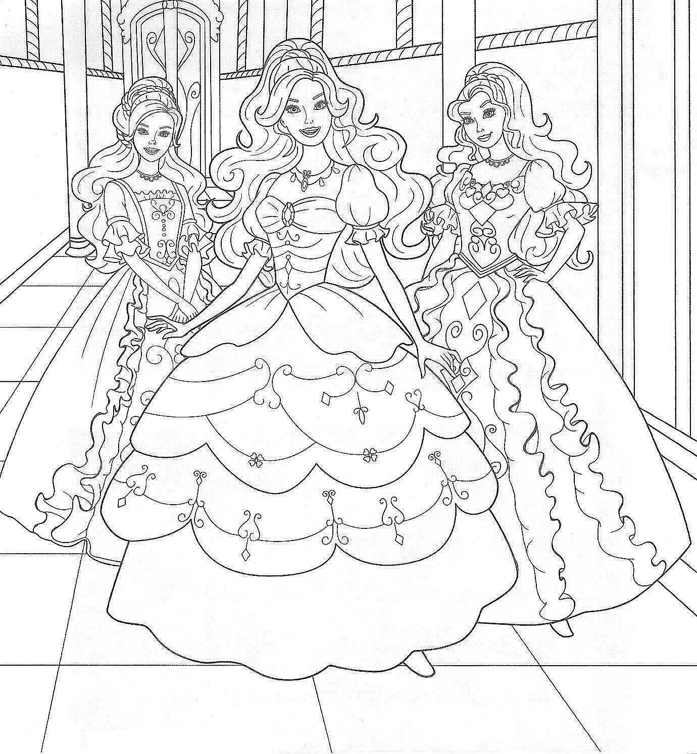 Coloring Ideas : Barbie Coloring Pages Girls Three Princess1 - Free Printable Barbie Coloring Pages
