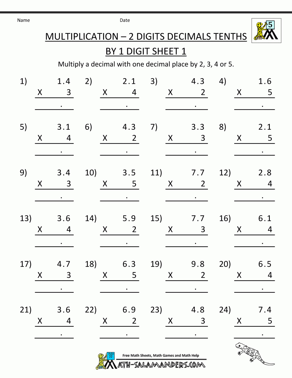 Coloring Math Pages 5Th Grade | Free 5Th Grade Math Sheets - Multiplying Decimals Free Printable Worksheets