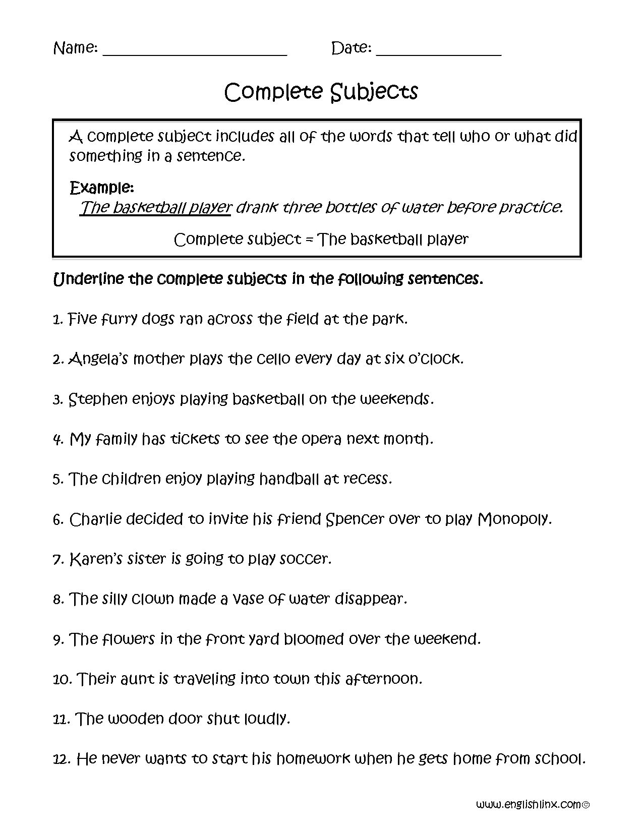 Free Printable Subject Predicate Worksheets 2Nd Grade Free Printable