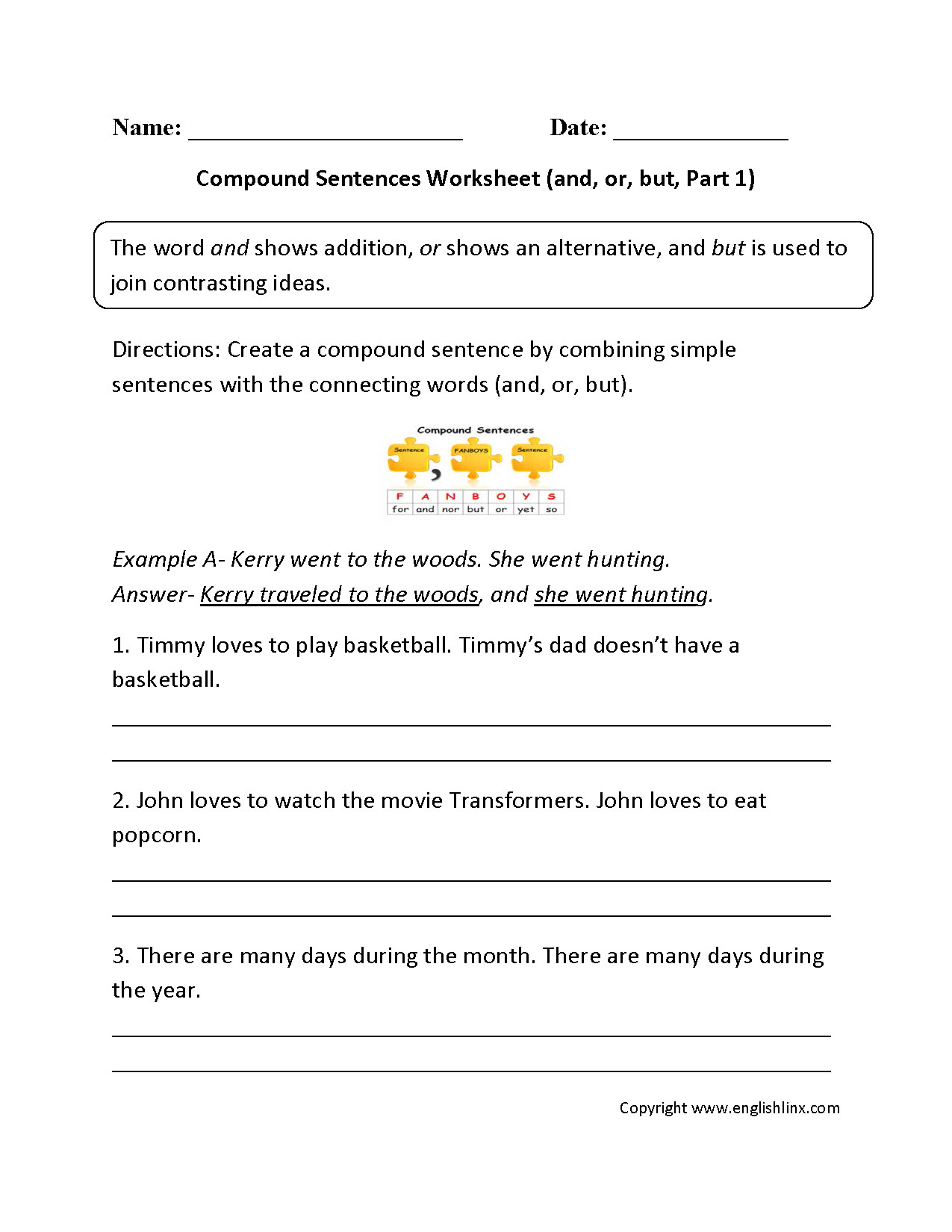 Compound Sentences Worksheets | Ronans Study | Compound Complex - Free Printable Worksheets On Simple Compound And Complex Sentences