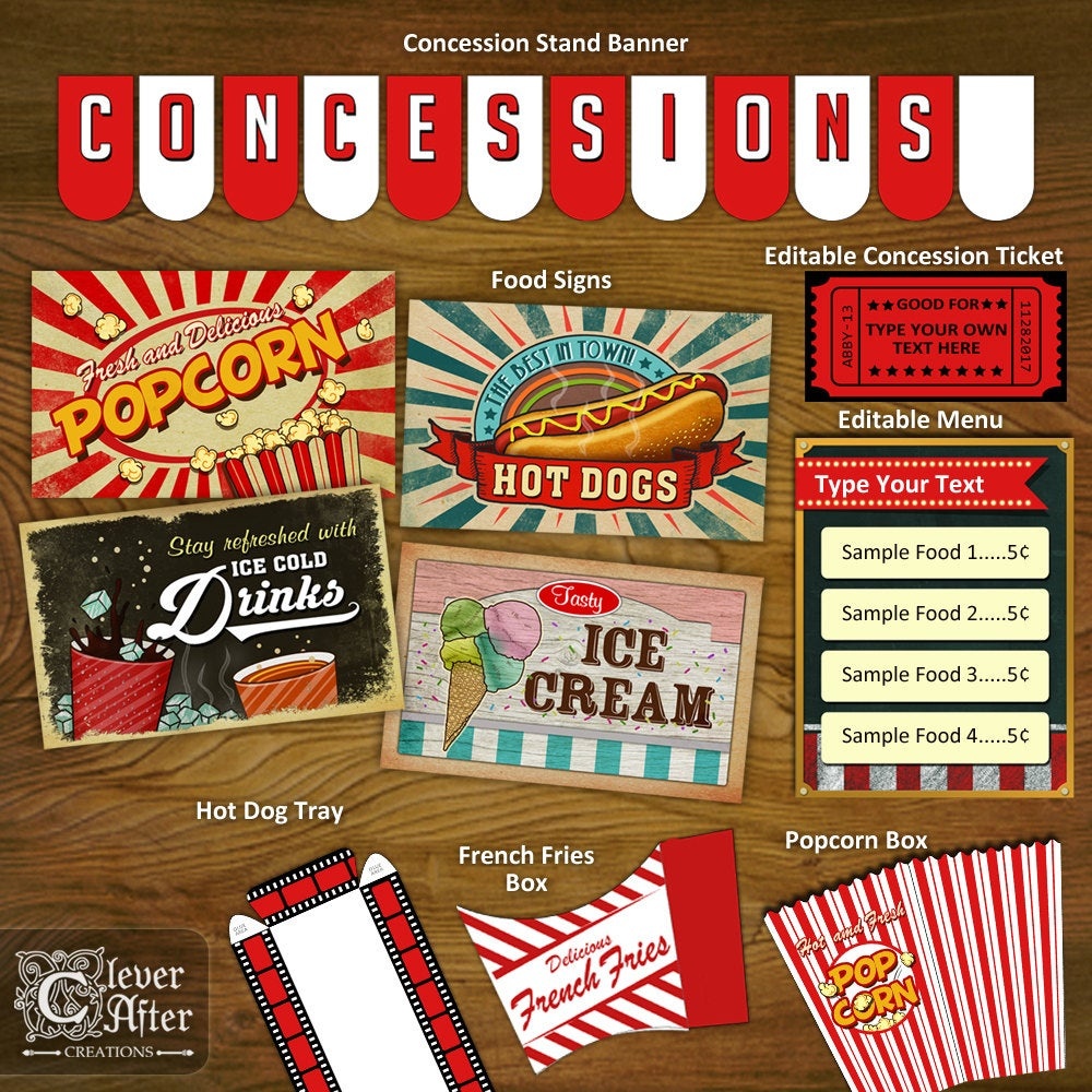 Concession Stand Printables Concessions Party Decorations | Etsy - Free Concessions Printable