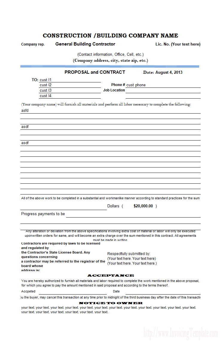 Free Printable Construction Proposal Template