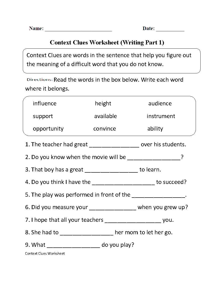 context clues worksheet writing part 1 intermediate free