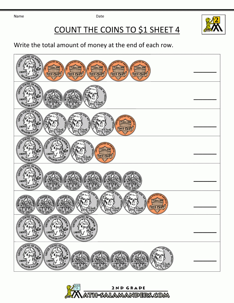 Counting Money Worksheets Up To $1 - Free Printable Money Worksheets