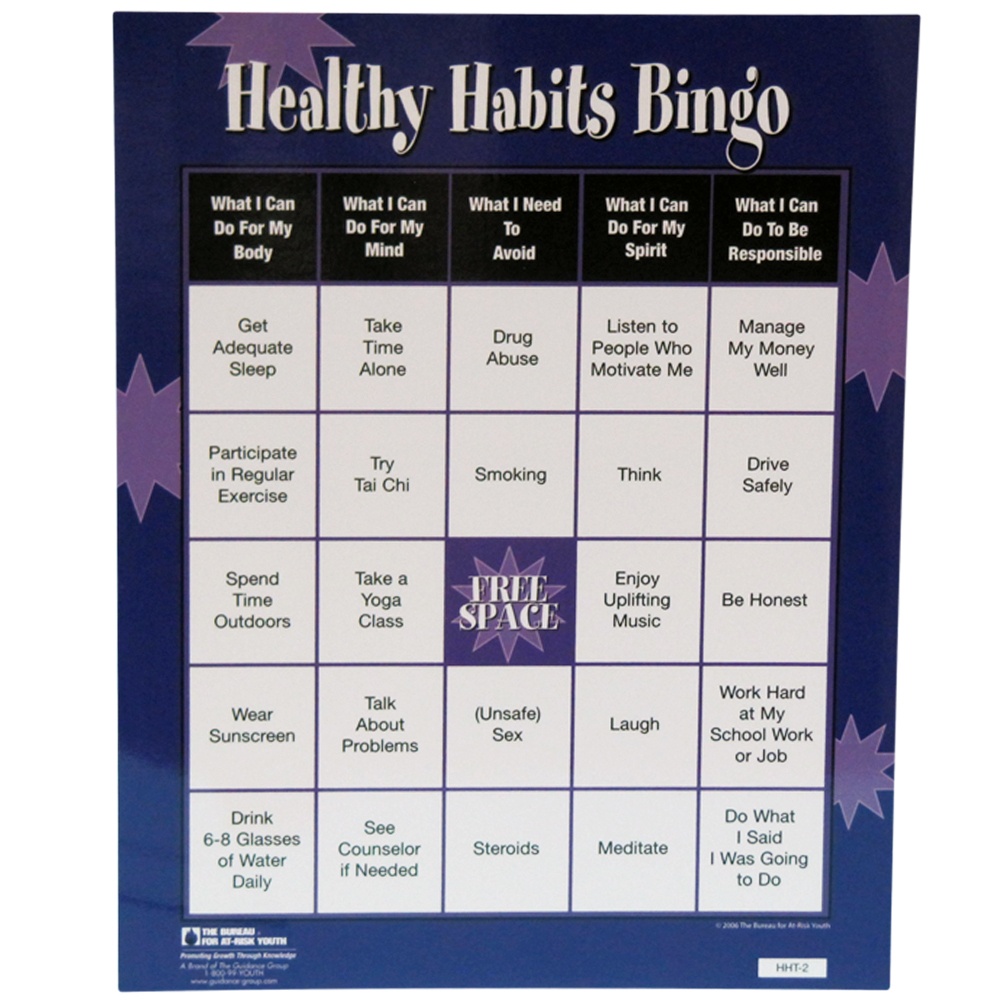 Courage To Change :: Topic :: Life Skills :: Healthy Habits Bingo Game - Free Printable Self Esteem Bingo