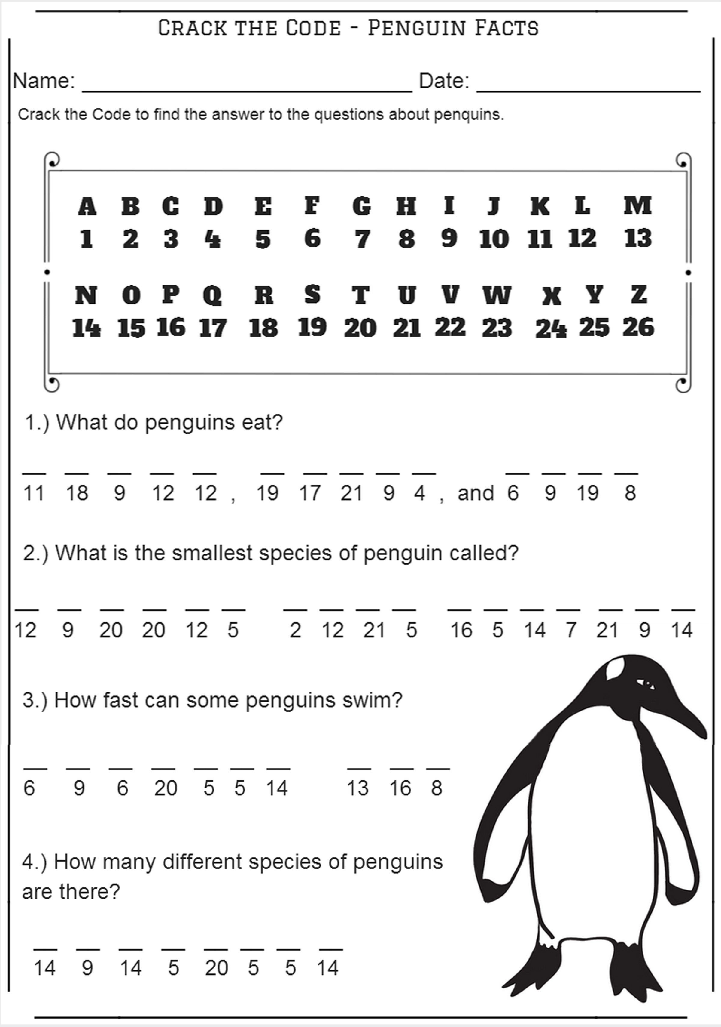 Crack The Code - Penguin Facts - Codebreaker Worksheet | Free - Crack The Code Worksheets Printable Free